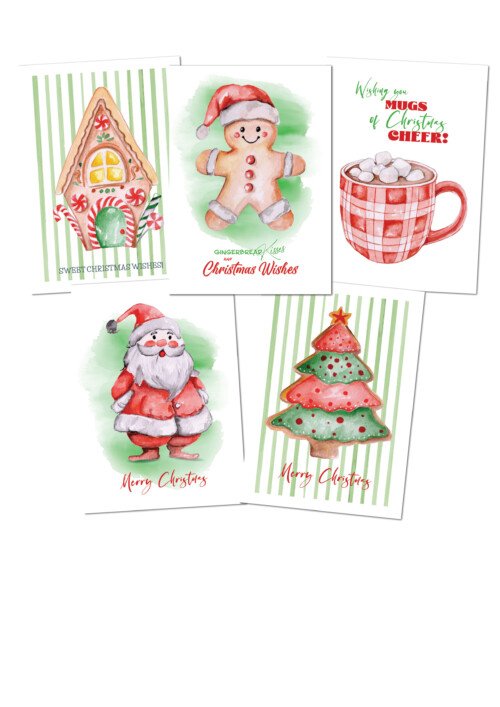 Christmas card bundle pack, watercolour original artwork by Jess King available as printed cards.